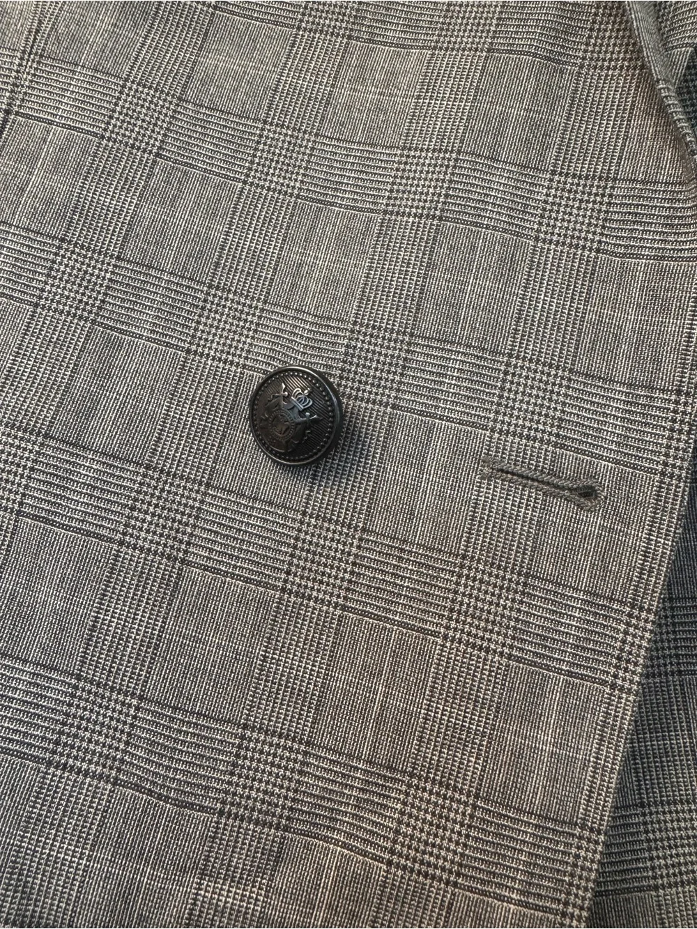 The Kooples men’s Gray Plaid Double-Breasted Blazer